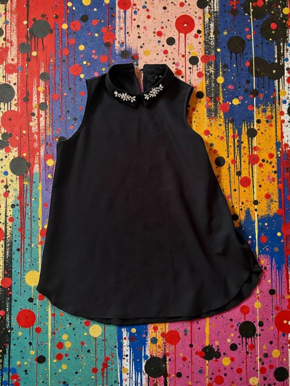 KAY CELINE Jeweled Collar Black Tank Top Size Small